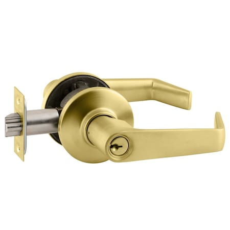 Schlage Grade 2 Tubular Lock, Storeroom Function, Key in Lever Cylinder, Saturn Lever, Satin Brass Finish S80PD SAT 606